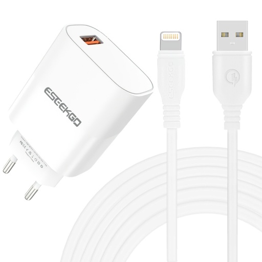 CARGADOR DE PARED QC 3.0 CARGA RAPIDA QUICK CHARGER + CABLE IPHONE LIGHTNING COMBO ESEEKGO QC-06