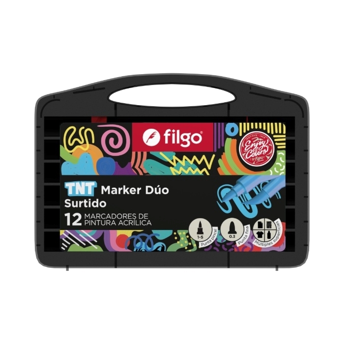 Filgo marcador tnt duo market - estuche plastico 12 surtido