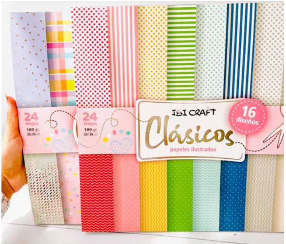 Block 24 Cartulinas Ilustradas 16 Diseños Clasicos 180g.