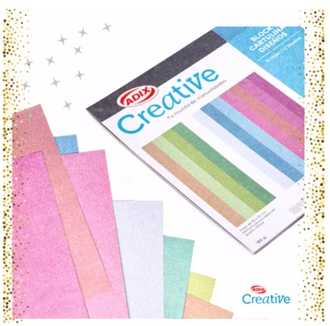 Block De 12 Hojas Con Glitter 30x30 180 Gr. Adix Creative