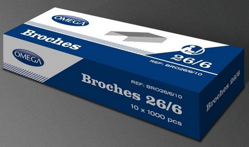CAJA CON 10 CAJAS BROCHES OMEGA 26/6 DE 1000 UNIDADES