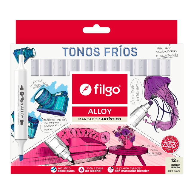Caja X 12 Marcadores Filgo Alloy Sketch Doble Punta Tonos Frios
