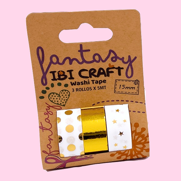 Cinta Adhesiva Decorativa Washi Tape X3 Ibi Craft Dorada