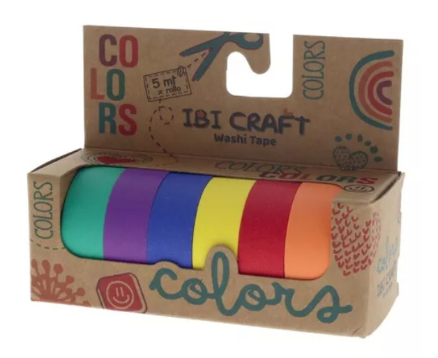 WASHI TAPE IBI CRAFT, 15MMx5MTS., PACK x 6 UNIDADES EN COLORES VIVOS