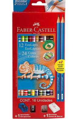 Colores Faber Castell doble Punta 12u x24, Goma y sacapuntas