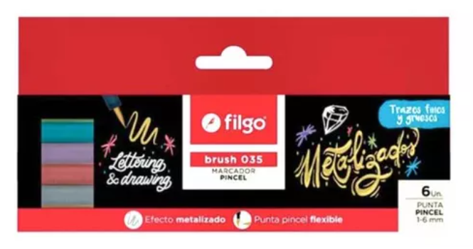 Marcadores Punta Pincel Metalizados X6 U Filgo Lettering
