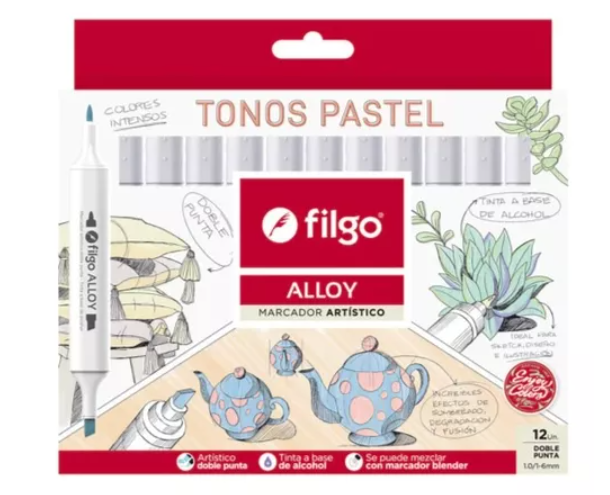 Marcadores X12 Alloy Artistico Sketch Tonos Pastel Filgo