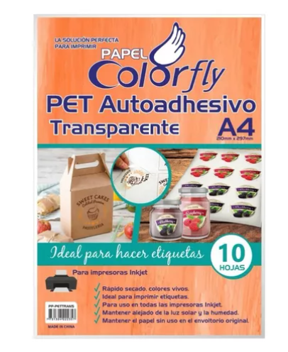 Papel Pet Transparente Autoadhesivo Inkjet A4 X10 Hojas