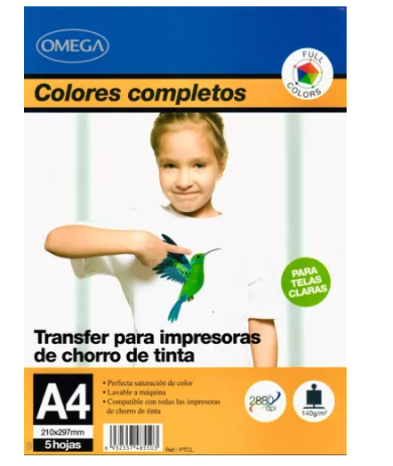 Papel Transfer A4 Omega Telas Claras
