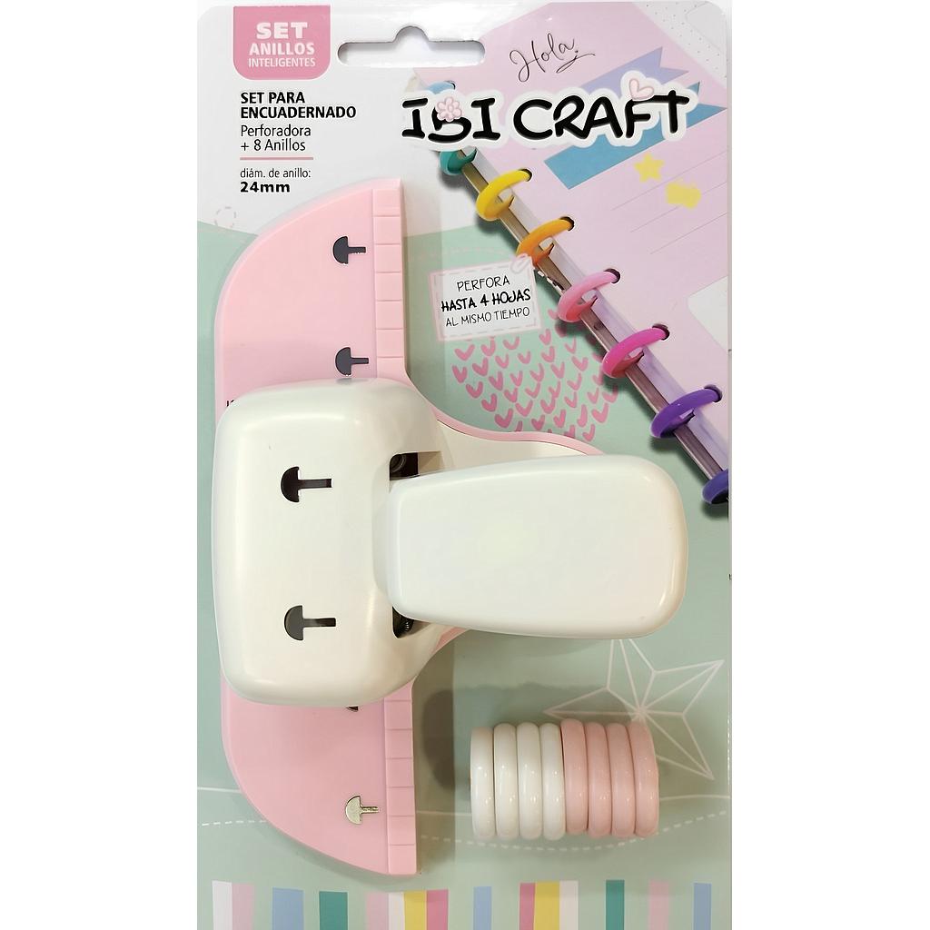 Perforadora Ibi Craft + 8 Anillos Discos De Encuadernación Color Blanco Y Rosa