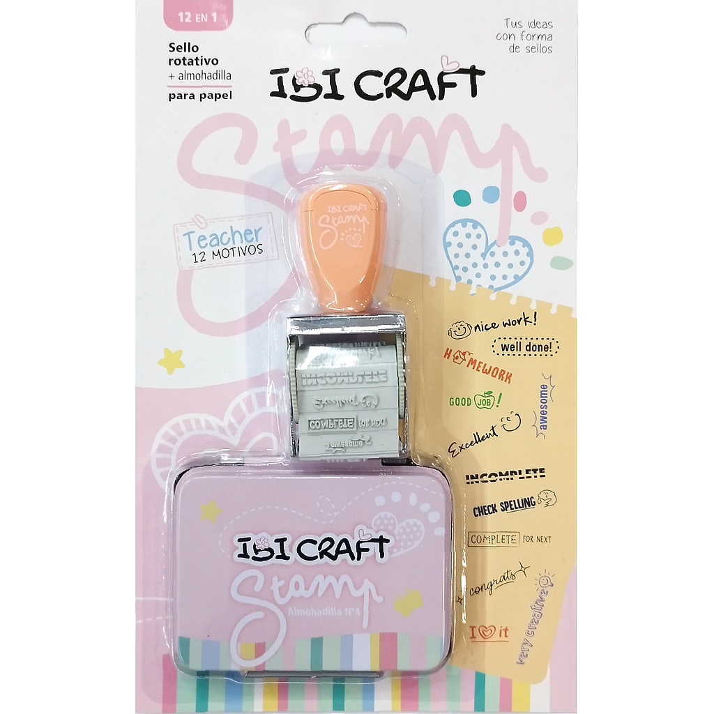 Sello Rotativo Teacher 12 Motivos Inglés Ibi Craft