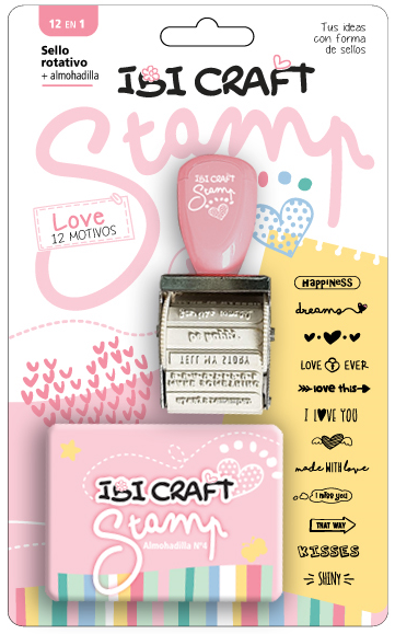 Sello Rotativo Ibi Craft Love + Almohadilla Tinta Negro Exterior Rosa