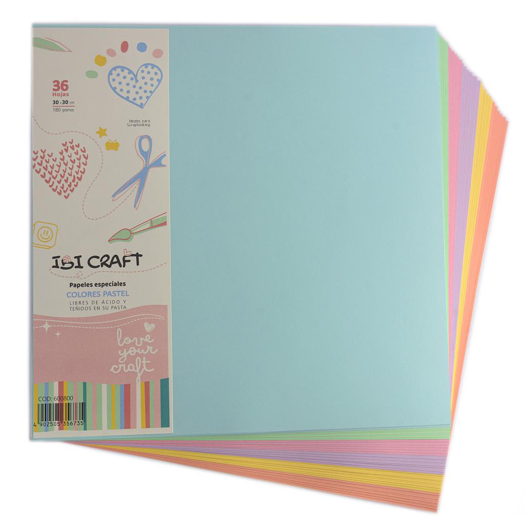 PACK C/36 HOJAS DE PAPELES ESPECIALES IBI CRAFT, 30x30CMS, 180GRS, 6 COLORES PASTELs