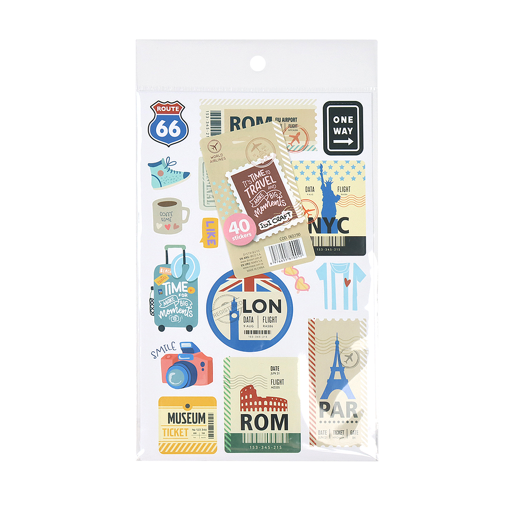 40 STICKERS AUTOADHESIVOS IBI CRAFT, SERIE TRAVEL