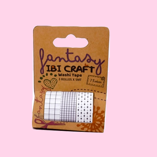 WASHI TAPE IBI CRAFT, 15MMx5MTS., PACK x 3 UNIDADES, CUADRÍCULA/PUNTOS
