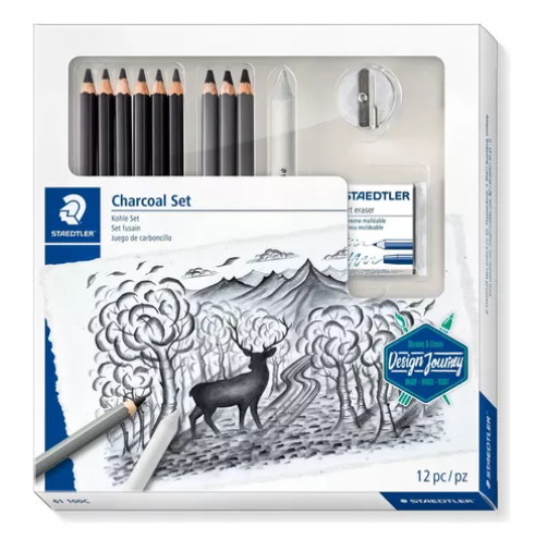 SET STAEDTLER LUMOGRAPH: 6 LÁPICES BLACK + 3 LÁPICES CARBONILLA, DIFUMINADOR, GOMA Y SACAPUNTAS