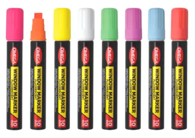 Marcador Omega Window Fluo Lavable 10mm Tiza Líquida UNIDAD