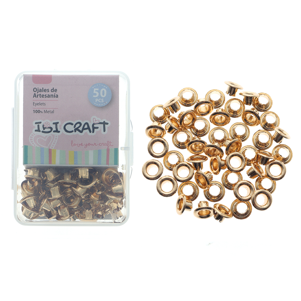 CAJA C/50 OJALILLOS METÁLICOS IBI CRAFT, DIAM. 4,5mm, ORO