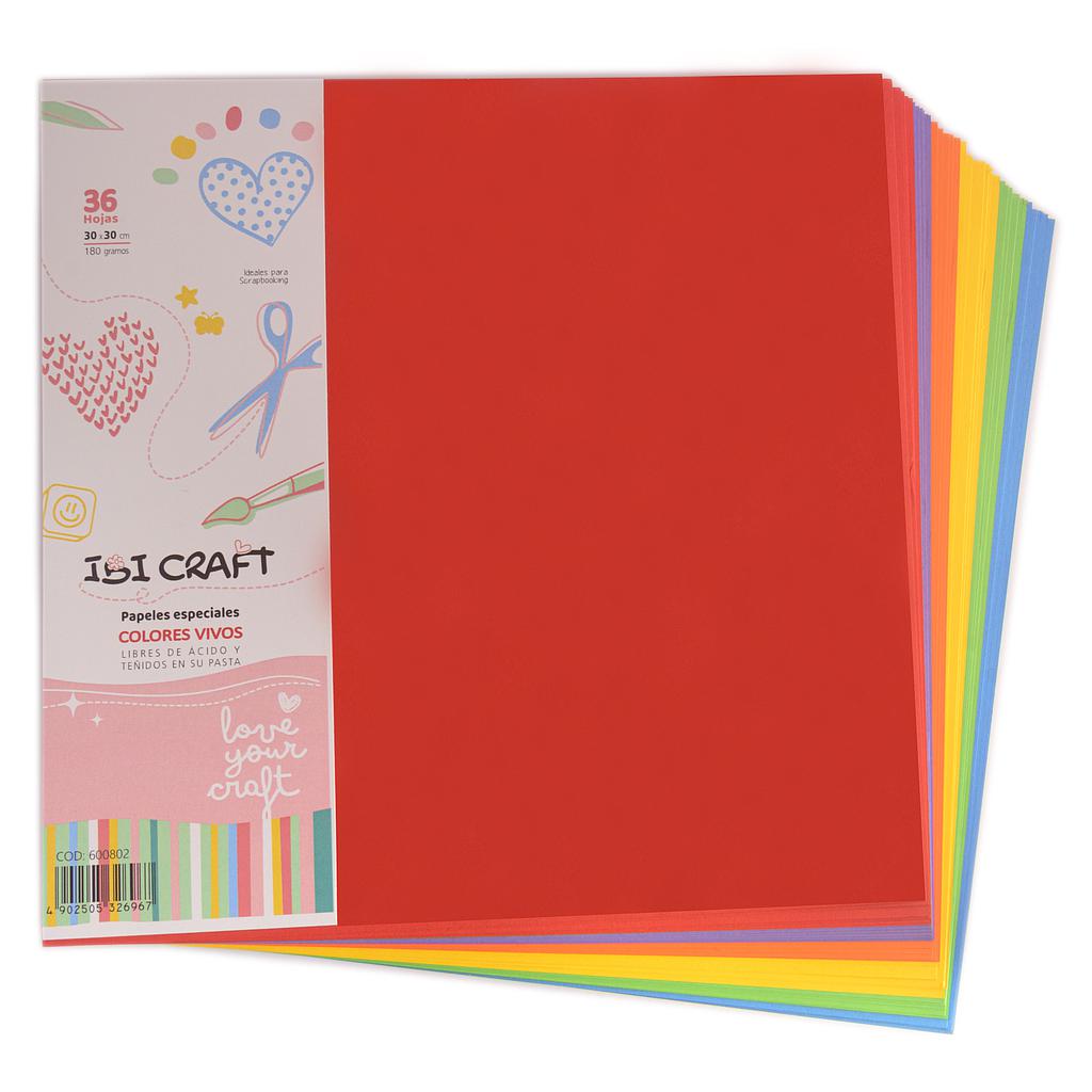 PACK C/36 HOJAS DE PAPELES ESPECIALES IBI CRAFT, 30x30CMS, 180GRS, 6 COLORES VIVOS