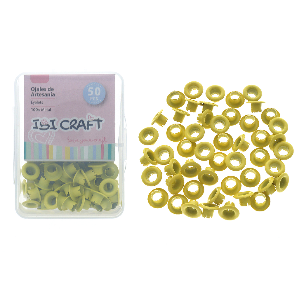 CAJA C/50 OJALILLOS METÁLICOS IBI CRAFT, DIAM. 4,5mm, AMARILLOS