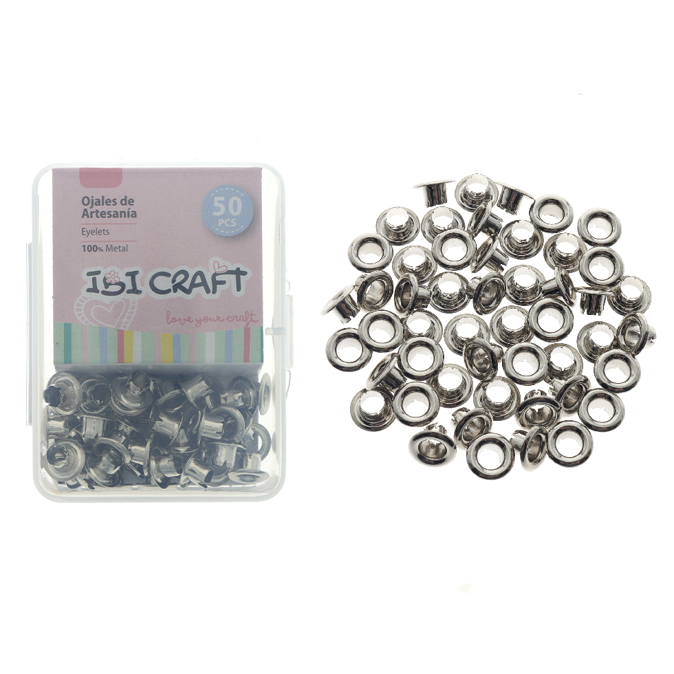 CAJA C/50 OJALILLOS METÁLICOS IBI CRAFT, DIAM. 4,5mm, PLATA