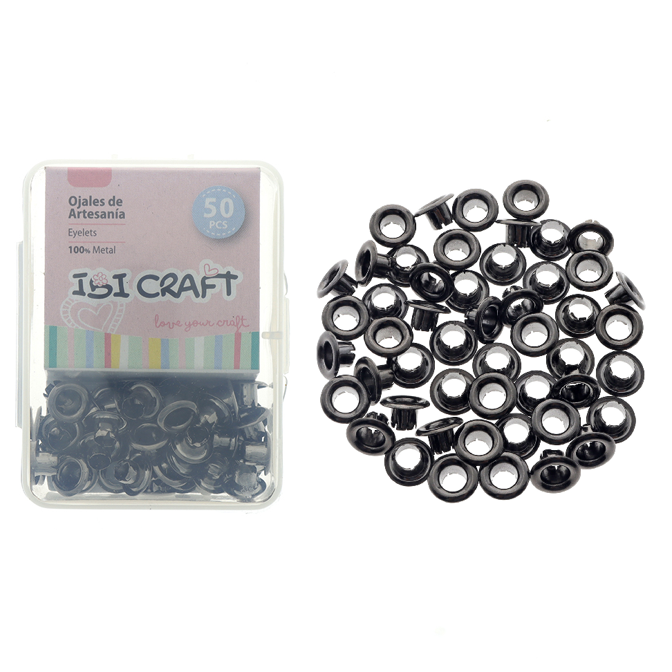 CAJA C/50 OJALILLOS METÁLICOS IBI CRAFT, DIAM. 4,5mm, NEGRO