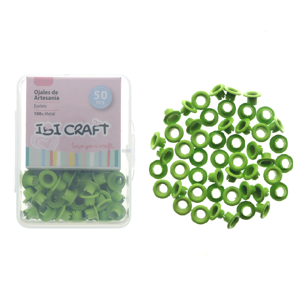 CAJA C/50 OJALILLOS METÁLICOS IBI CRAFT, DIAM. 4,5mm, VERDE CÉSPED