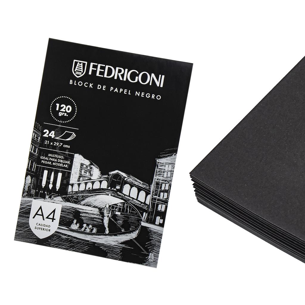 BLOC C/24 HOJAS DE PAPEL NEGRO FEDRIGONI A4, 120 GRS