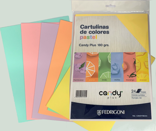 SOBRE C/24 HOJAS DE CARTULINA CANDY PLUS A4, 180 GRS., COLORES PASTEL
