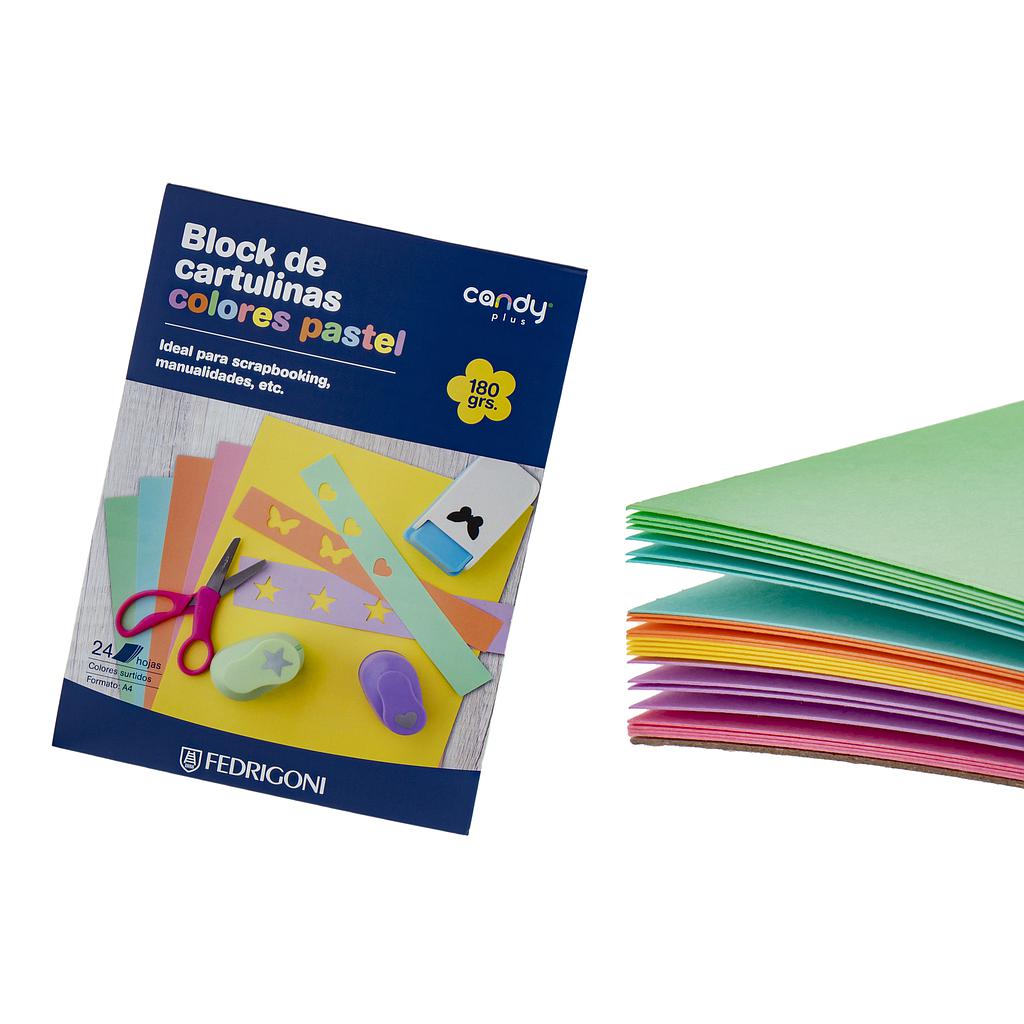 BLOC C/24 HOJAS DE CARTULINA CANDY PLUS A4, 180 GRS., COLORES PASTEL