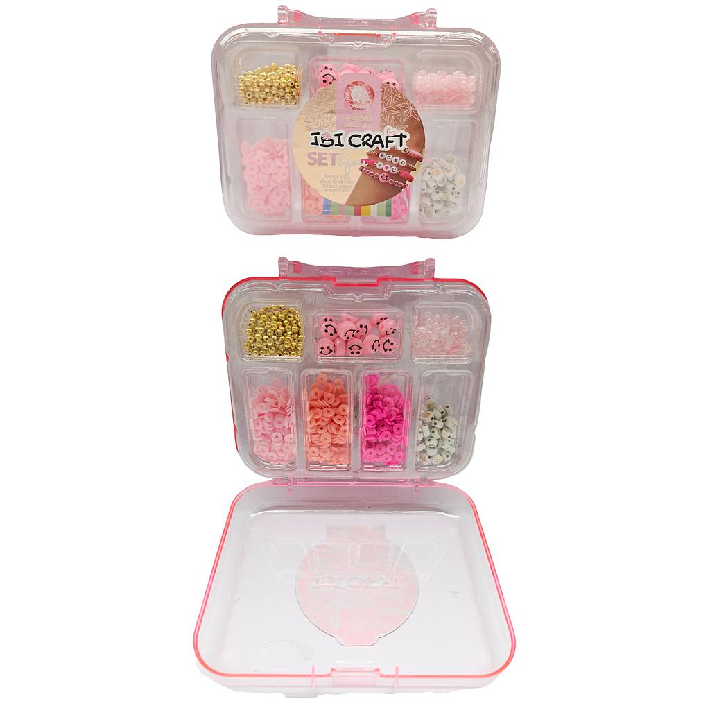 SET PARA CONFECCIÓN DE BIJOUTERIE IBI CRAFT, +450 PIEZAS, MALETÍN ROSADO