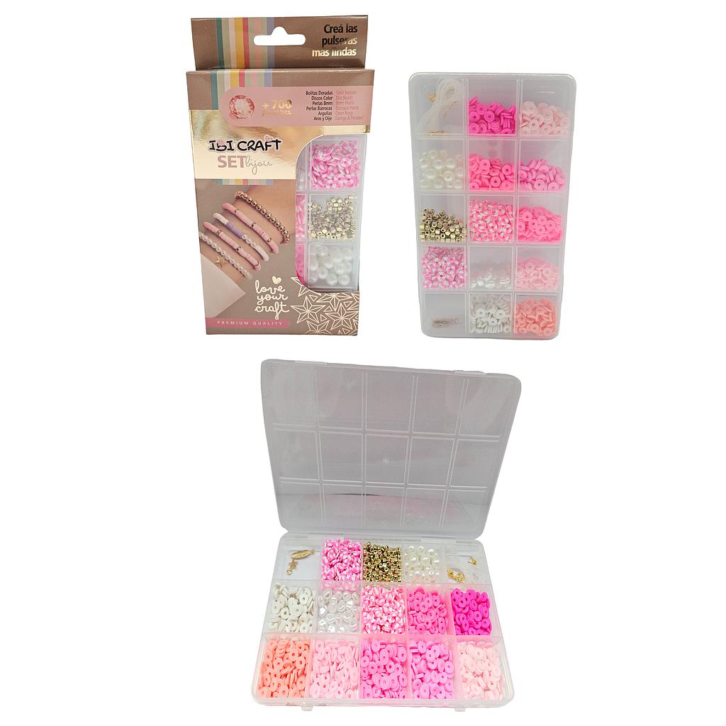 SET PARA CONFECCIÓN DE BIJOUTERIE IBI CRAFT, +700 PIEZAS, TONOS ROSADO