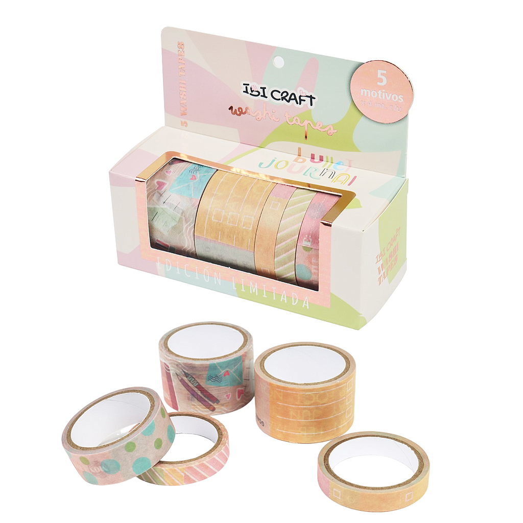 WASHI TAPE IBI CRAFT PACK x 5 UNIDADES, SERIE "BULLET JOURNAL