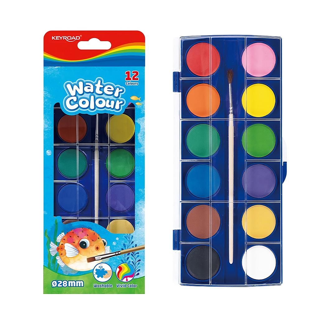 ACUARELAS KEYROAD DE 12 COLORES Y PINCEL DE REGALO