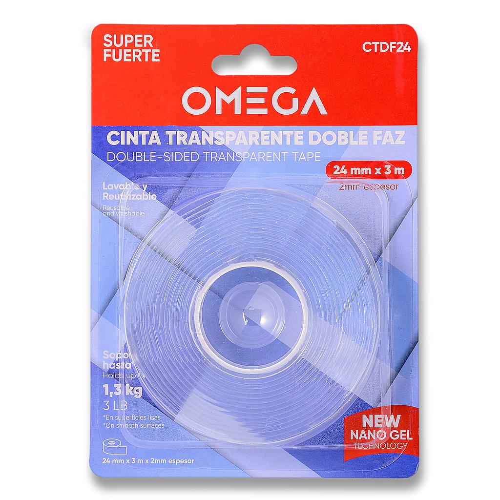 CINTA TRANSPARENTE DOBLE FAZ OMEGA, ROLLO DE 24mm x 3m