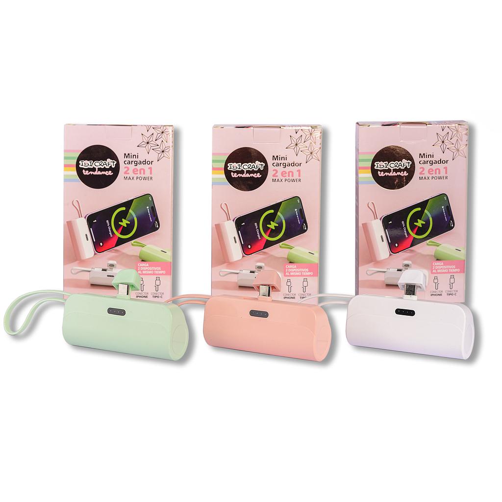 MINI CARGADOR INTELIGENTE IBI CRAFT TENDANCE, 5000mAh, 10W, 2 EN 1 (IPHONE / USB-C)