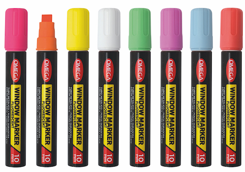 MARCADOR AMARILLO DE VIDRIO/PIZARRA OMEGA PUNTA BISELADA 10 mm
