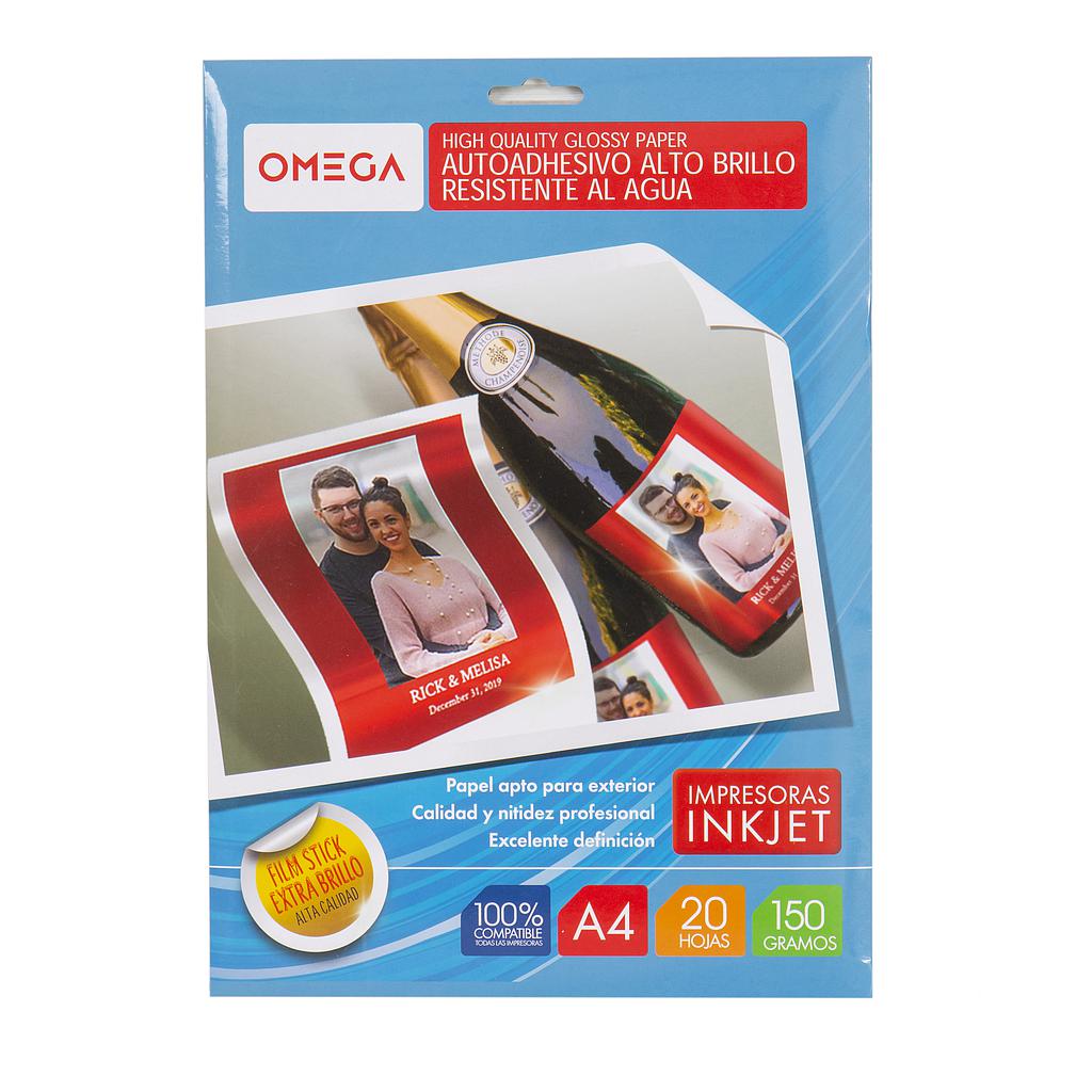 PAPEL AUTOADHESIVO OMEGA BRILLANTE A4 INKJET HOJAS