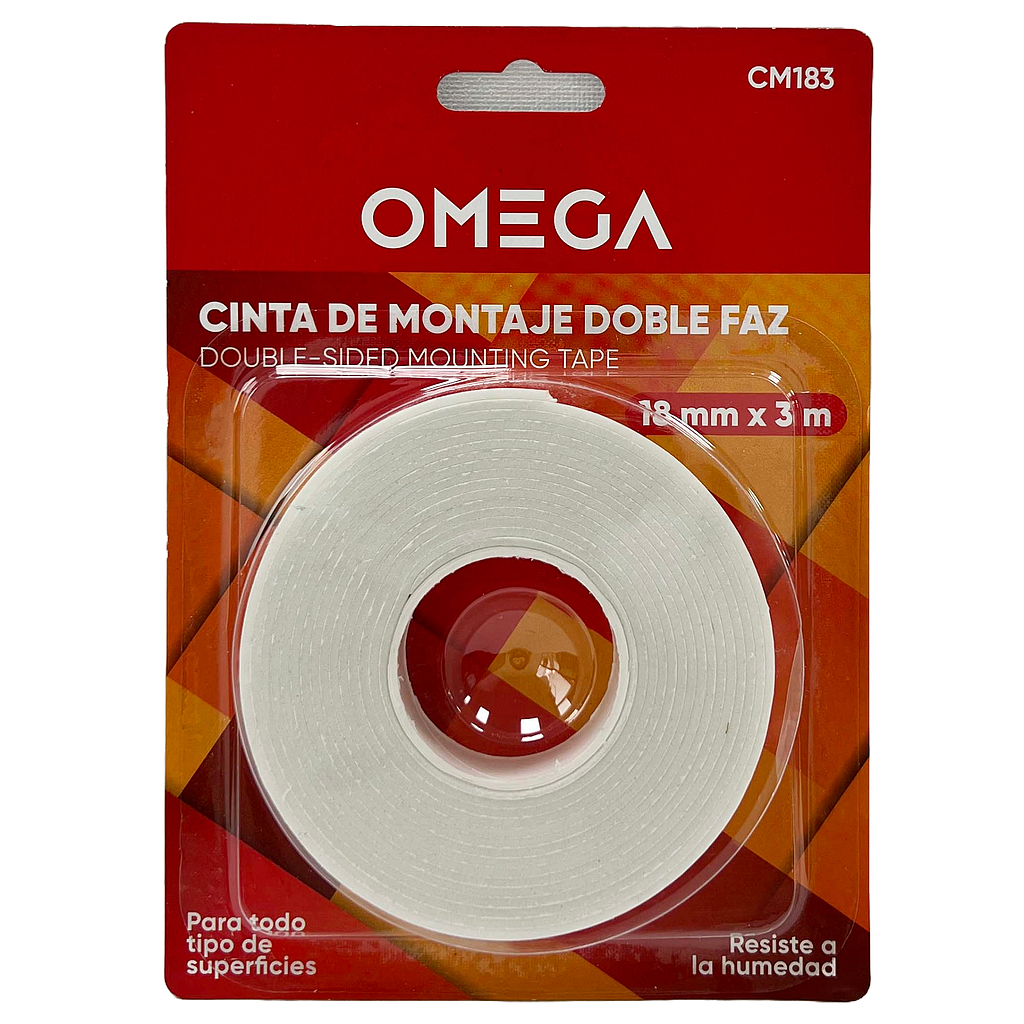 CINTA DE MONTAJE DOBLE FAZ OMEGA, ROLLO DE 18mm x 3m
