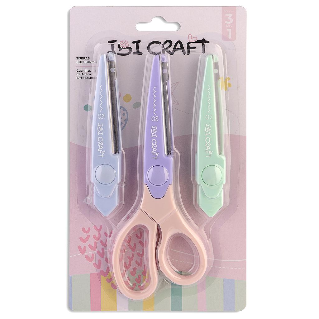 TIJERA IBI CRAFT "3 EN 1", CUCHILLAS INTERCAMBIABLES: CORTE ONDULADO, ZIGZAG CURVO, ZIGZAG RECTO