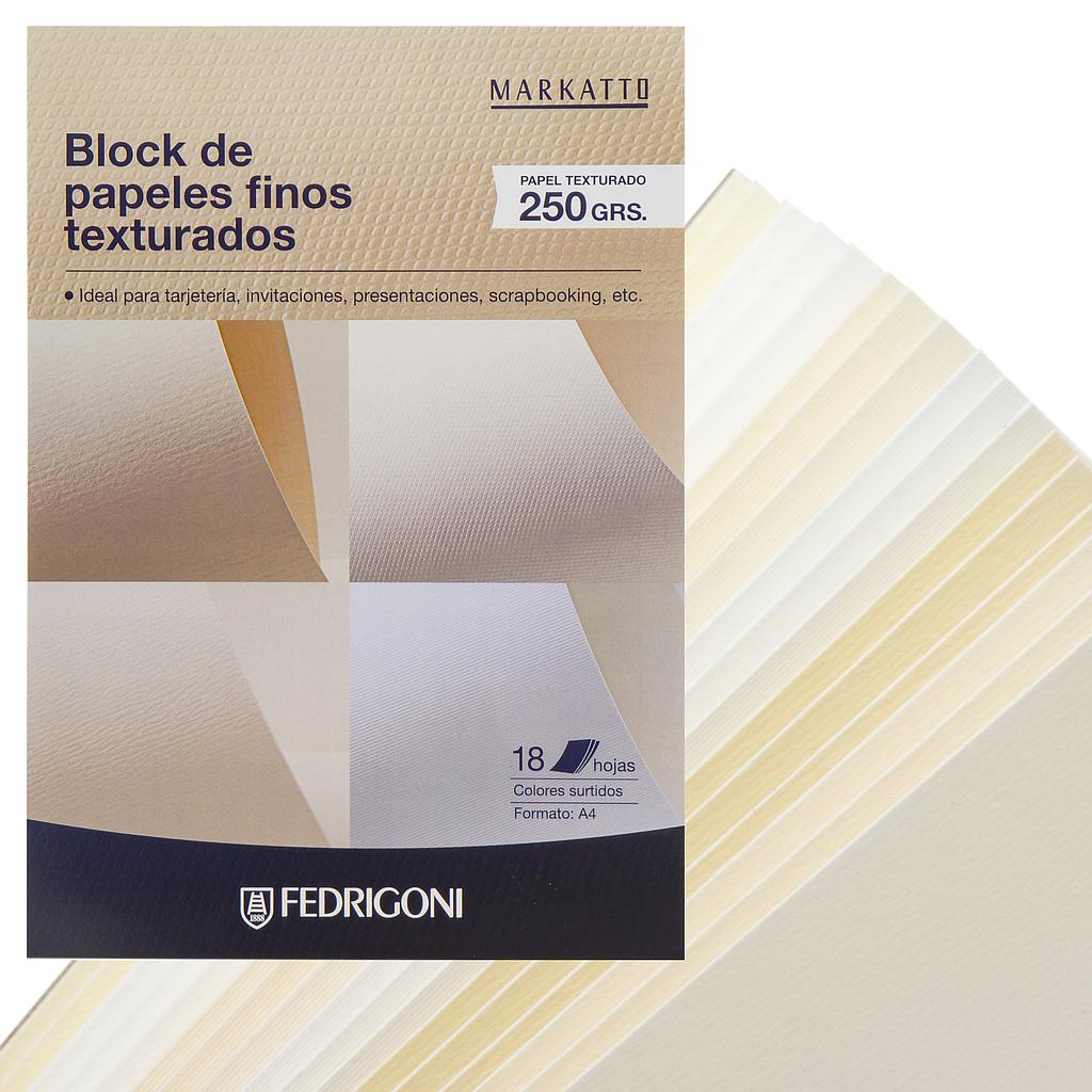 BLOC C/18 HOJAS DE PAPELES TEXTURADOS FEDRIGONI A4, 250 GRS., COLORES SURTIDOS
