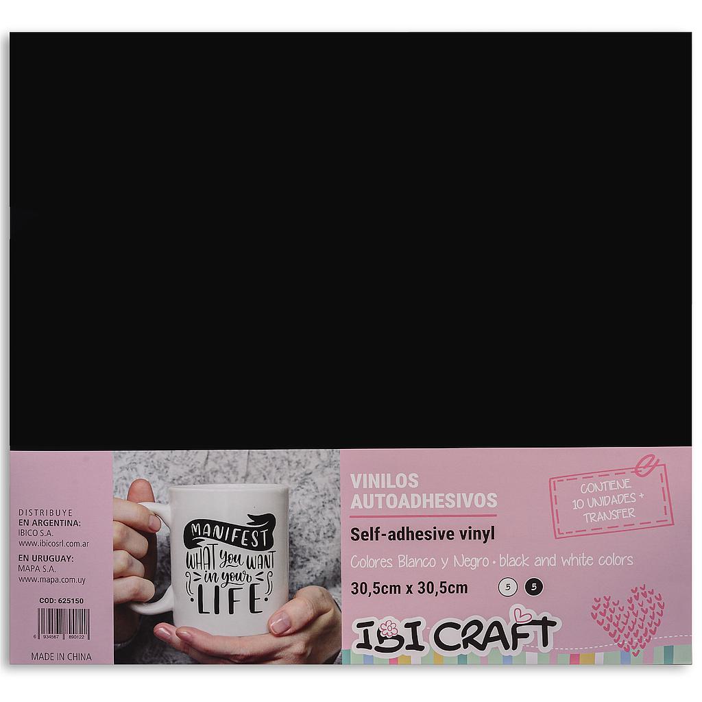 SOBRE CON 10 HOJAS 30,5 X 30,5 CM + TRANSFER DE VINILOS AUTOADHESIVOS IBI CRAFT, BLANCO Y NEGRO