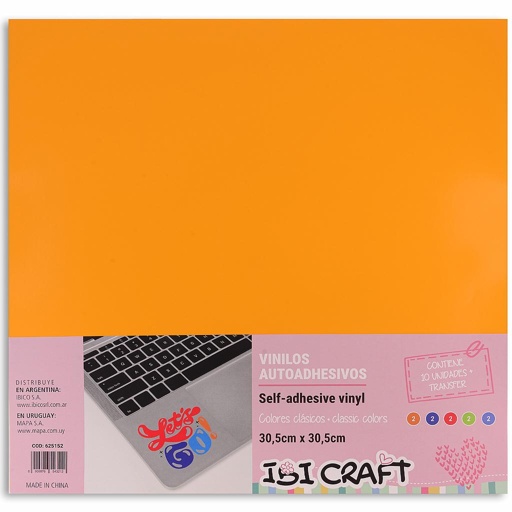 SOBRE CON 10 HOJAS 30,5 X 30,5 CM + TRANSFER DE VINILOS AUTOADHESIVOS IBI CRAFT, COLORES CLÁSICOS