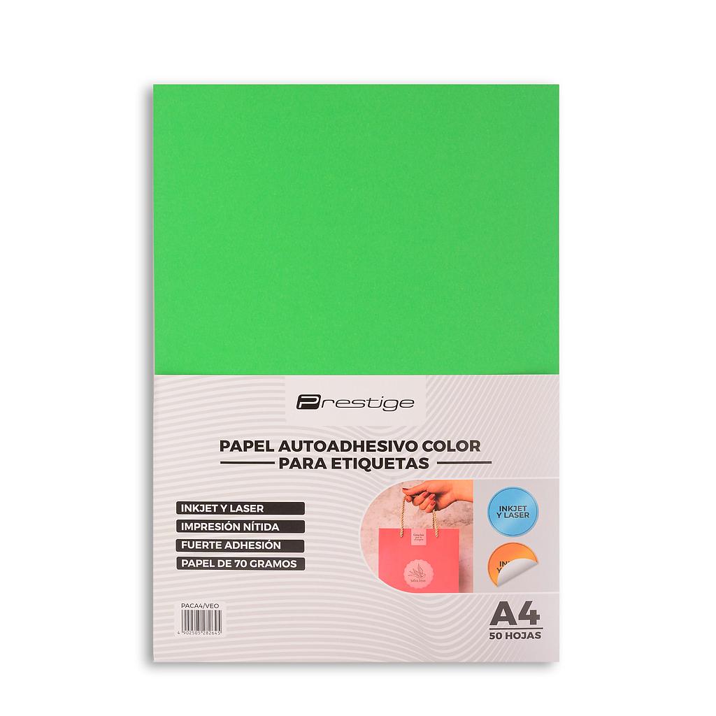 PAQUETE CON 50 HOJAS DE PAPEL AUTOADHESIVO COLOR PRESTIGE, A4, 70g, VERDE OSCURO