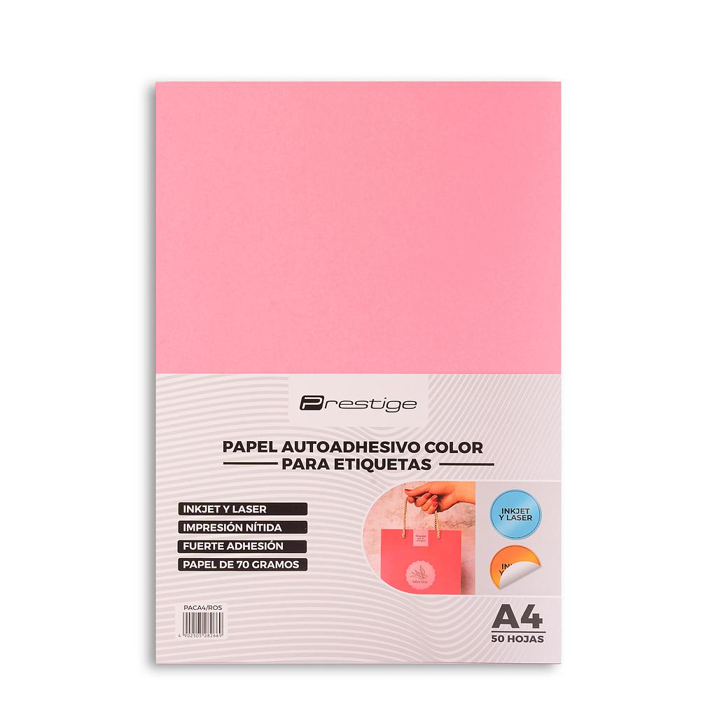 PAQUETE CON 50 HOJAS DE PAPEL AUTOADHESIVO COLOR PRESTIGE, A4, 70g, ROSADO
