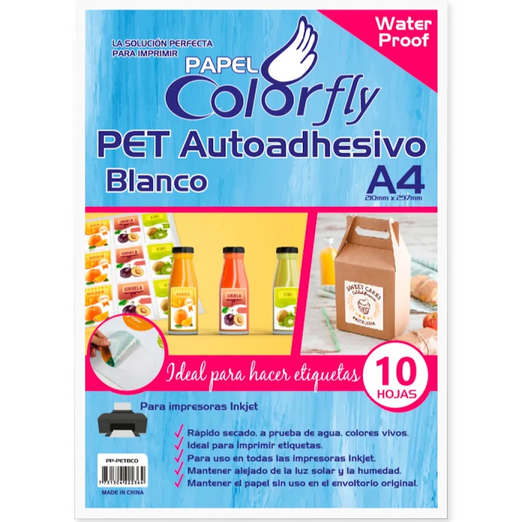 Papel Fotografico Pet Autoadhesivo Resistente Al Agua A4 X10 Blanco