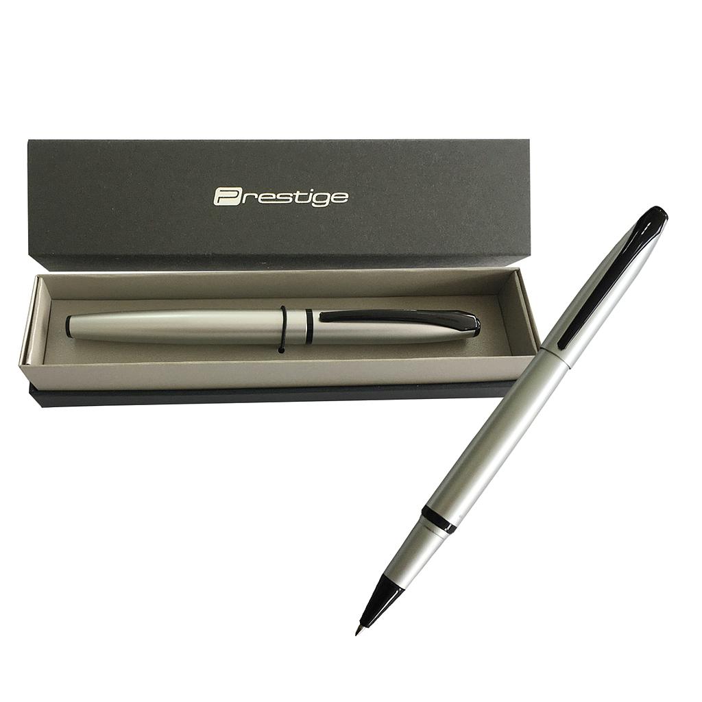 BOLÍGRAFO PRESTIGE, CUERPO PLATEADO, PUNTA C/TAPA EN ESTUCHE