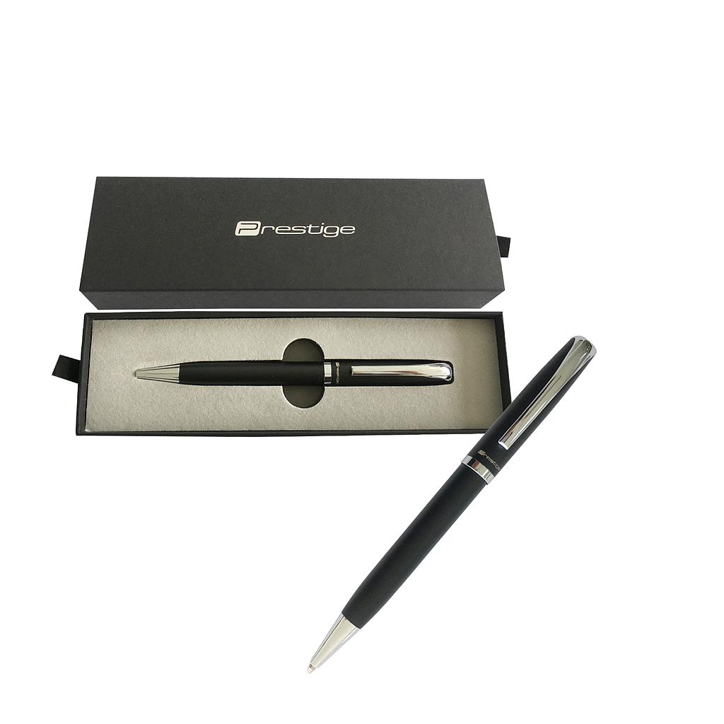 BOLÍGRAFO PRESTIGE, CUERPO NEGRO, PUNTA C/TAPA EN ESTUCHE