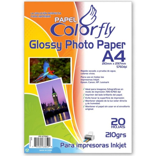 PAPEL FOTOGRAFICO A4 RESMA 20 HOJA CALIDAD 5760DPI 210GRS