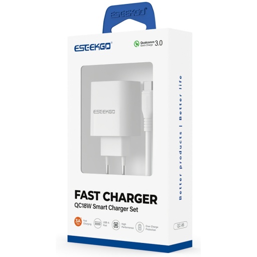 CARGADOR DE PARED QC 3.0 CARGA RAPIDA QUICK CHARGER + CABLE IPHONE LIGHTNING COMBO ESEEKGO QC-06